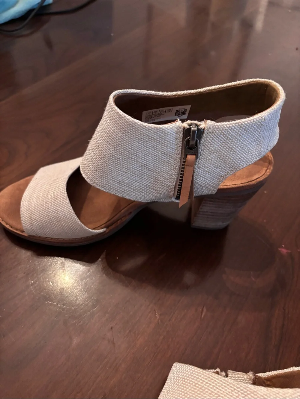 TOMS Beige Canvas Ankle-Strap Sandals